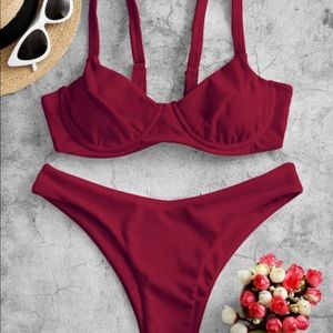 Zaful underwire high leg ribbed bikini